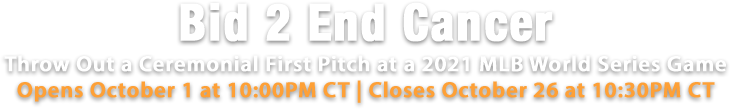 Throw Out a Ceremonial First Pitch at a 2021 MLB World Series Game | Opens October 1 at 10:00PM CT | Closes October 25 at 10:00PM CT Throw Out a Ceremonial First Pitch at a 2021 MLB World Series Game | Opens October 1 at 10:00PM CT | Closes October 25 at 10:00PM CT
