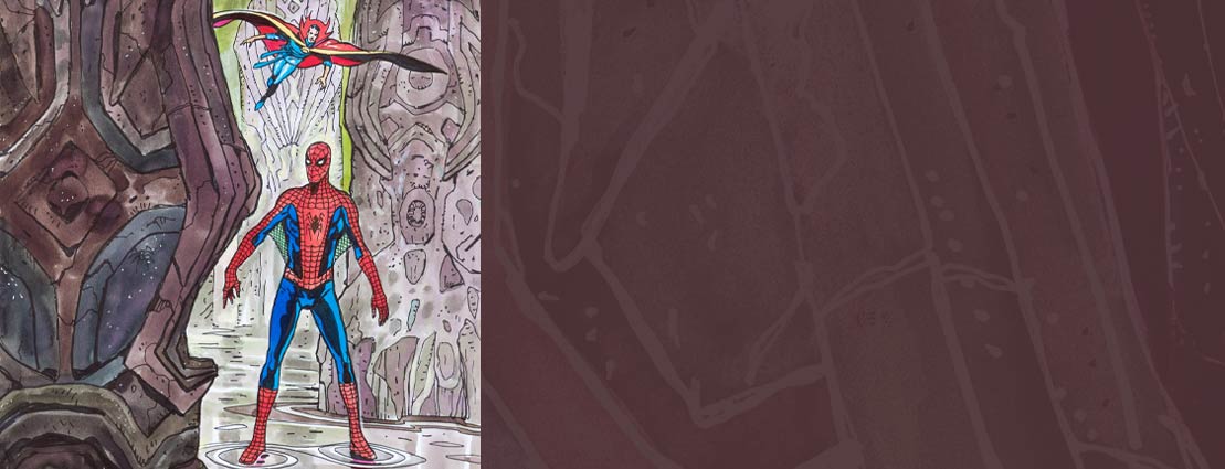 Brendan McCarthy - Spider-Man and Doctor Strange Painting Original Art (2013). Brendan McCarthy - Spider-Man and Doctor Strange Painting Original Art (2013).