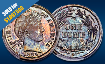 Close-up Image of 1894-S Barber Dime