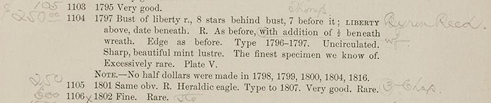 1797 half dollar entry, lot 1104