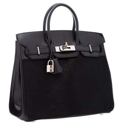 Hermes Limited Edition 28cm Black Ponyhair & Evercalf Leather Troika HAC Birkin Bag with Palladium Hardware