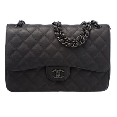 Chanel So Black Black Quilted Leather Jumbo Double Flap Bag