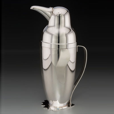 An Emil A. Schuelke for Napier Silver-Plated Penguin Cocktail Shaker, circa 1936