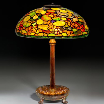 A Tiffany Studios Nasturtium Leaded Favorite Glass and Bronze Table Lamp