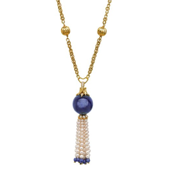 Cartier Gold, Lapis Lazuli, Cultured Pearl and Diamond Necklace