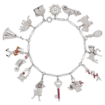 Art Deco Diamond, Ruby, Black Onyx, Coral, Platinum Bracelet