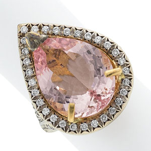 J Boss Morganite, Colored Diamond, Diamond, Gold Ring 
