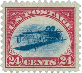 (C3a) Airmail, 1918, 24¢ carmine rose & blue, center inverted