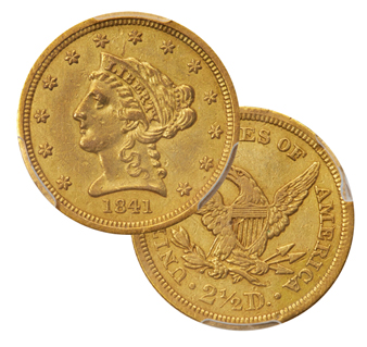 1841 $2 1/2 VF35 PCGS. 