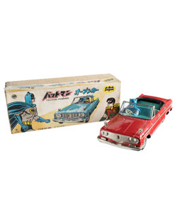 Batman Open Top Red Batmobile with Original Box (Yonezawa, 1960's).