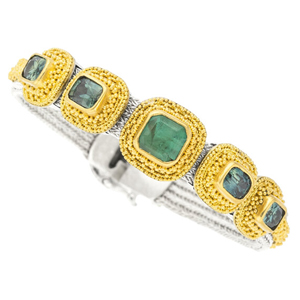 Emerald, Sapphire, Gold, Silver Bracelet