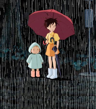 My Neighbor Totoro Mei and Satsuki Production Cel Setup with Key Master Background (Studio Ghibli, 1988)