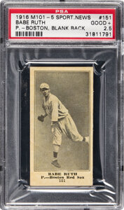 1916 M101-5 Blank Back Sporting News Babe Ruth Rookie #151 PSA Good+ 2.5