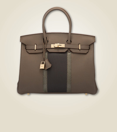 Hermès 35cm Etain & Graphite Clemence Leather & Gris Fonce Lizard Club Birkin Bag with Permabrass Hardware