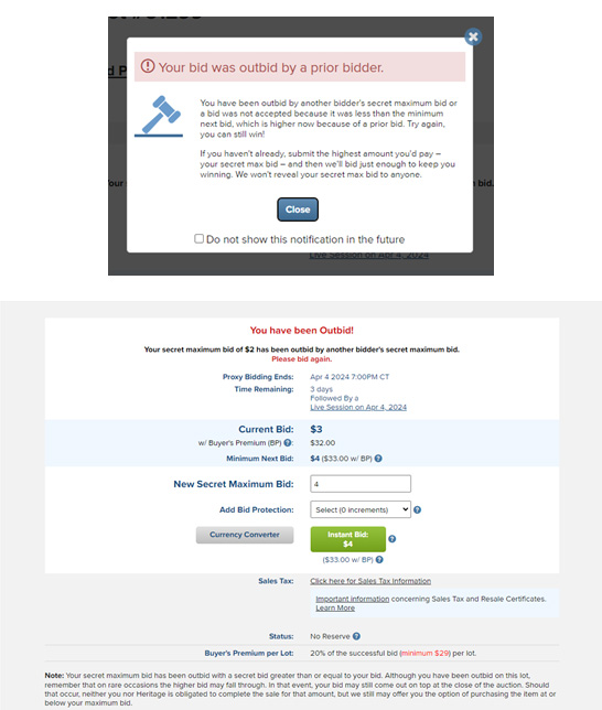 Out Bid Screen