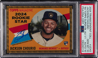 2024 Topps Transcendent Collection Jackson Chourio ('60 Topps Super Rookie Autograph) #JCH2 PSA Gem Mint 10, PSA/DNA Auto 10 - #'d 1/1