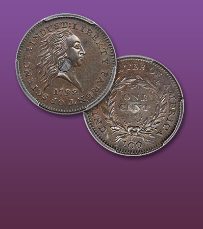 1792 Silver Center Cent, SP67 Brown Historically Important Early Pattern CAC Approved, Finest-Known Example Judd-1, Ex: Garrett