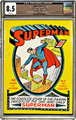 Superman #1 (DC Comics, 1939), graded 8.5 (White pages, Universal label).