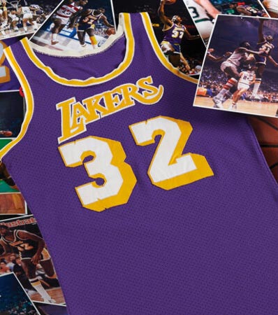 1980 Earvin Magic Johnson NBA Finals Clinching Game Six Worn & Signed Los Angeles Lakers Jersey with Multiple Years' Subsequent Wear!
