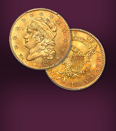 1819 $5 Overpunched Denomination (I Over 0), BD-1, FS-901, High R.6, MS65 PCGS. CAC