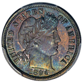 1894-S Barber DimePR66 Branch Mint PCGS. CACEx: Eliasberg