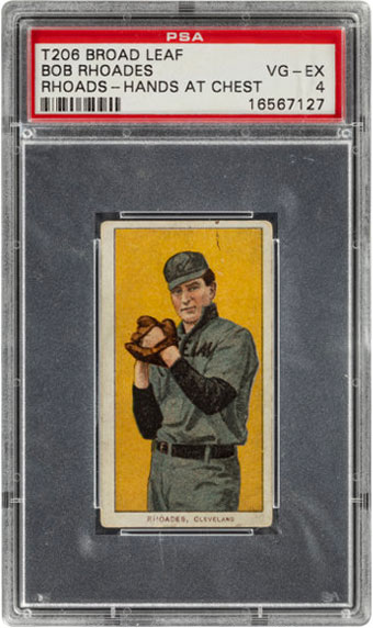 1909-11 T206 Broad Leaf 350 Bob Rhoads (Hands at Chest) PSA VG-EX 4 - Only Two PSA-Graded Examples for Brand!