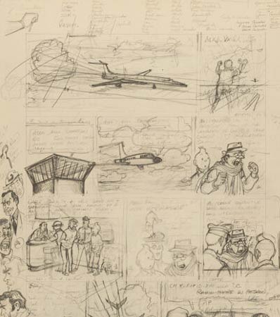 Hergé (Georges Remi dit) Les Aventures de Tintin, Vol 714 pour Sydney Tome 22 Double Planche 15 Préparatoire Originale