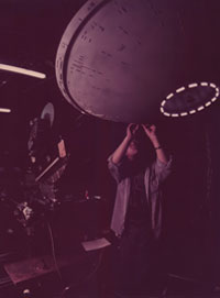 Greg Jein with the full-scale model of the alien mothership used in the filming of Close Encounters of the Third Kind