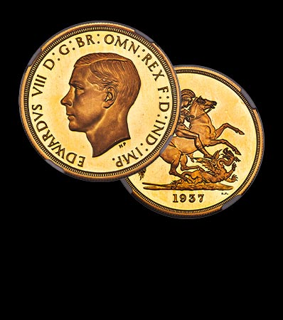 Edward VIII gold Proof Pattern 5 Pounds 1937 PR67 Ultra Cameo NGC