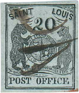 (11X3) St. Louis, Mo., 1845, 20¢ black on greenish