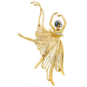 Peter Lindeman Sapphire, Diamond, Gold Brooch 