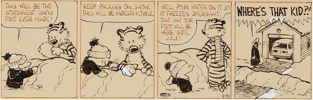 Bill Watterson Calvin and Hobbes Daily Comic Strip Original Art dated 12-30-87 (Universal Press Syndicate, 1987)
