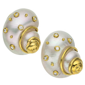 J. Boss Diamond, Shell, Gold Earrings 