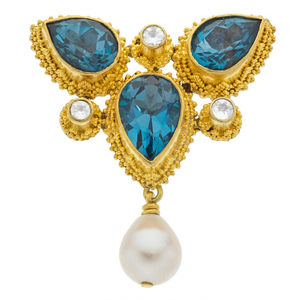 Cultured Pearl, Multi-Stone, Gold Pendant  