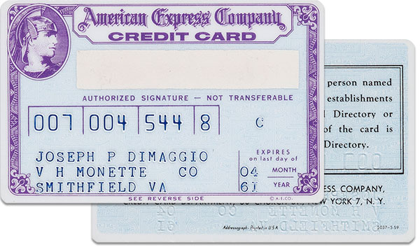 Joe DiMaggio Personally Owned American Express Credit Card