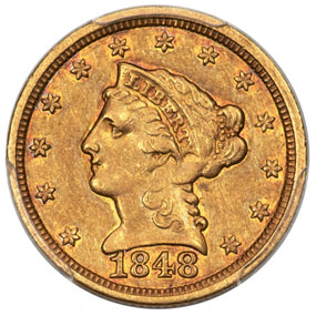 1848 CAL. Quarter EagleAU53 PCGS. CAC
