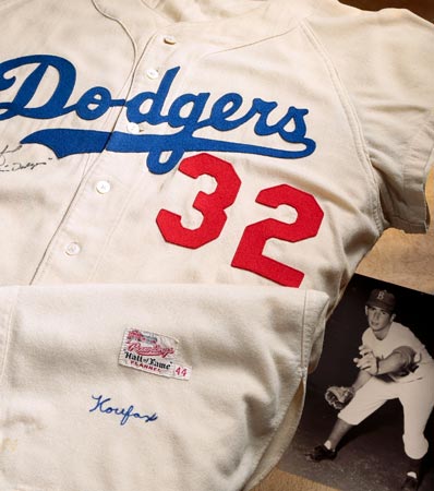 1956 Sandy Koufax Game Worn & Signed Brooklyn Dodgers Jersey, MEARS A9.