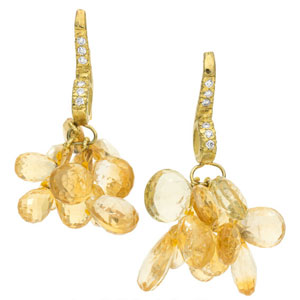 Citrine, Diamond, Gold Earrings  