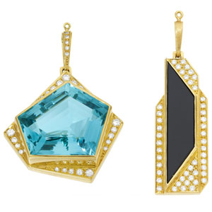 Burle Marx Blue Topaz, Diamond, Black Onyx, Gold Pendants