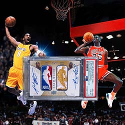 2007-08 Upper Deck Exquisite Collection Dual Logoman Autographs Michael Jordan & Kobe Bryant #DL-KM Signed PSA EX-MT 6 - #'d 1/1