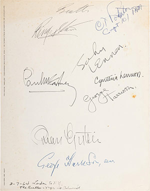 The Beatles Large Signed Pan American Flight 101 Menu Plus