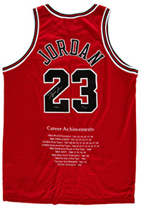 1997-98 Michael Jordan Signed Career Achievements UDA Chicago Bulls Jersey - Numbered 16/123