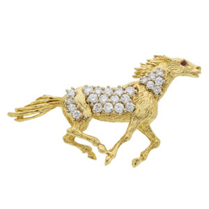 Peter Lindeman Diamond, Ruby, Gold Brooch