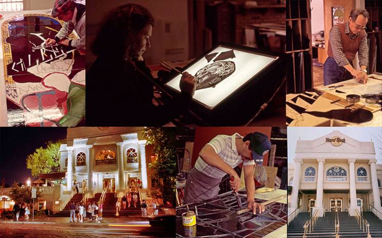 Glass Artists work on Hard Rock, the massive windows that took center stage at Shannon Wynne’s Meddlesome Moth