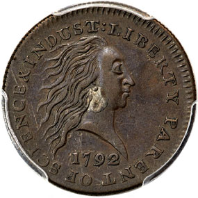 1792 Silver Center CentSPECIMEN 45+ Brown PCGS. CAC