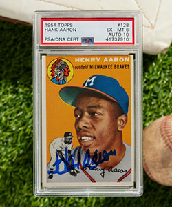 Signed 1954 Topps Hank Aaron Rookie #128 PSA EX-MT 6, PSA/DNA Auto 10 - Pop Five, Two Higher