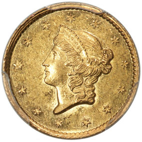 1849-C Open Wreath Gold DollarMS62 PCGS