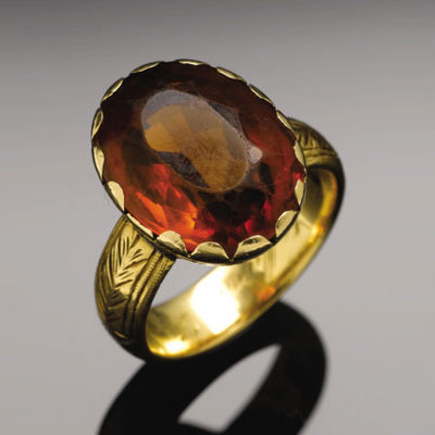 Sam Houston. Gold ring with topaz stone given by Sam Houston to his wife.