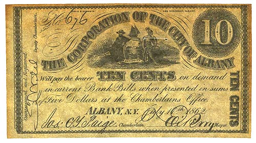 The Corporation of the City of Albany $.10 1862 - Obverse