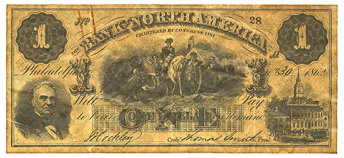 Bank of North America $1 1862 - Obverse